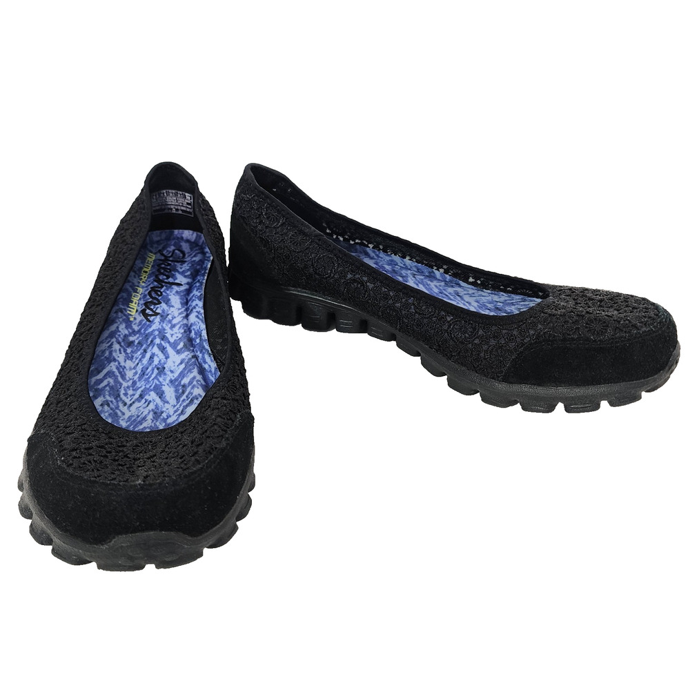 Skechers EZ Flex 2 Flighty Shoes Womens 9.5 Black Memory Foam Ballet Flats 22836